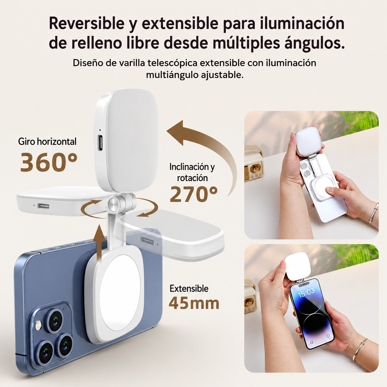 Luz LED Magnética para Selfies y Fotos con Espejo